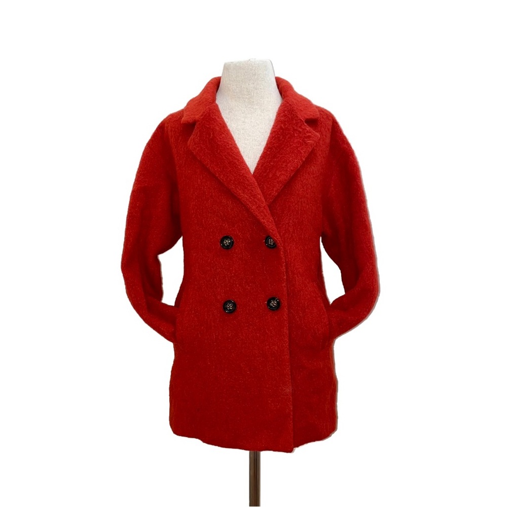 Anthropologie Vibrant Red Pea Coat